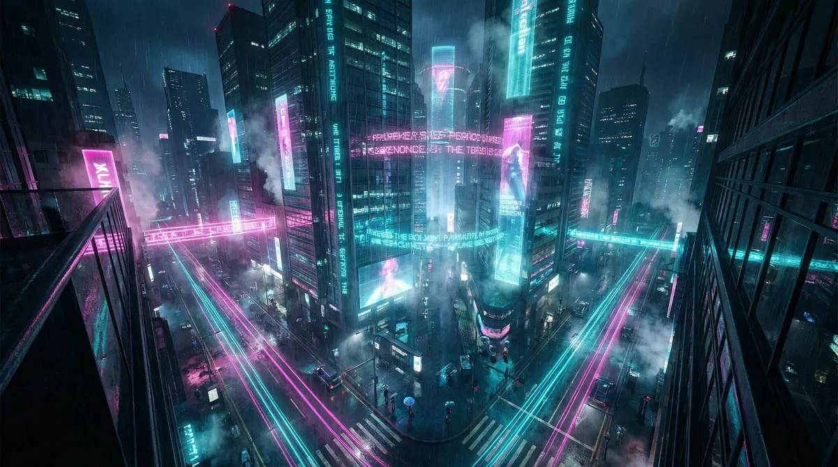 浮灵 竖屏短剧平台首页背景 - 赛博朋克都市夜景